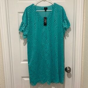 NWT Worthington SIZE L Turquoise Lace Dress